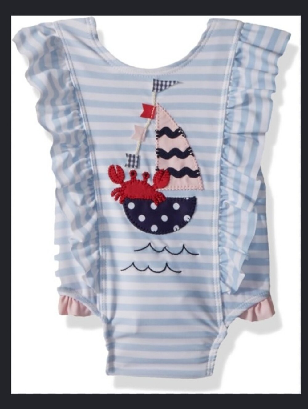Mud Pie Baby Girls' Sailboat Ruffle Striped One Piece Swimsuit Size 6-9 Months